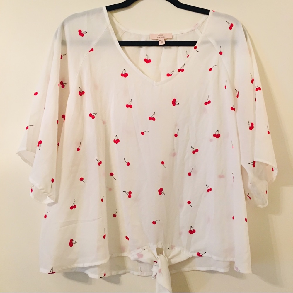 SOLD Sheer cherries tie blouse🍒
